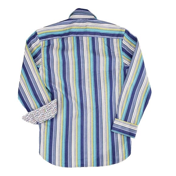 Luchiano Visconti Limited Edition Shirt Mens XS Blue Green Striped Eyeglasses - Picture 2 of 7